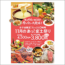 11月毎週金・日曜日に横丁で女子会をすると通常4500円の食べ飲み放題が驚愕の3800円ポッキリで！