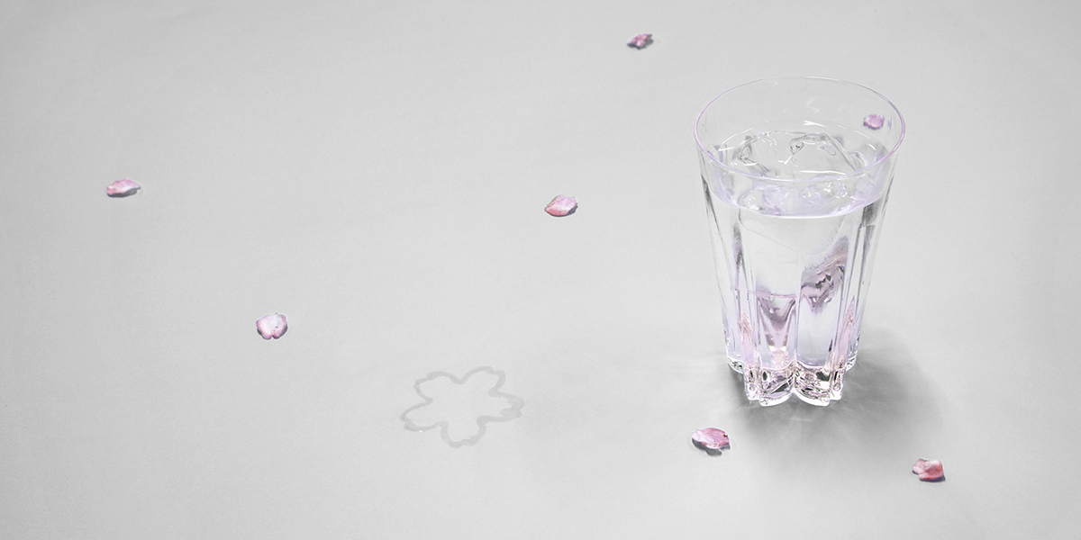 結露の水滴によって 卓上に桜の花が咲くグラス バーをこよなく愛す バーファンのためのwebマガジン